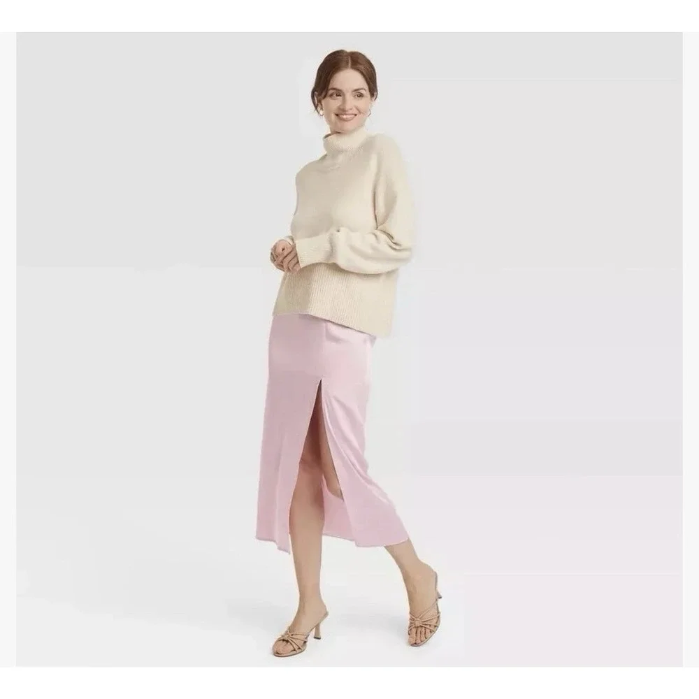 Women's Satin Slip Skirt A New Day Light Pink Large NEW